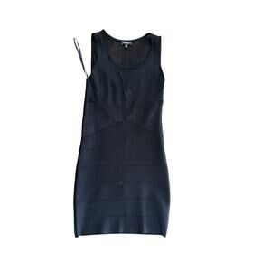 Bebe Women's Black Scoop Neck Mini Bandage Bodycon Dress Size Medium